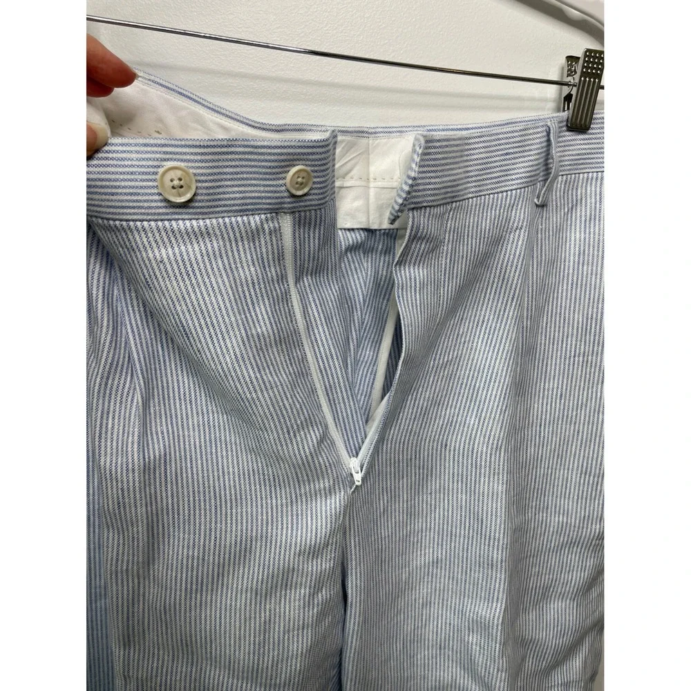 New Banana Republic Blue White Striped‎ Linen Pleated Trousers 38 Beach Coastal